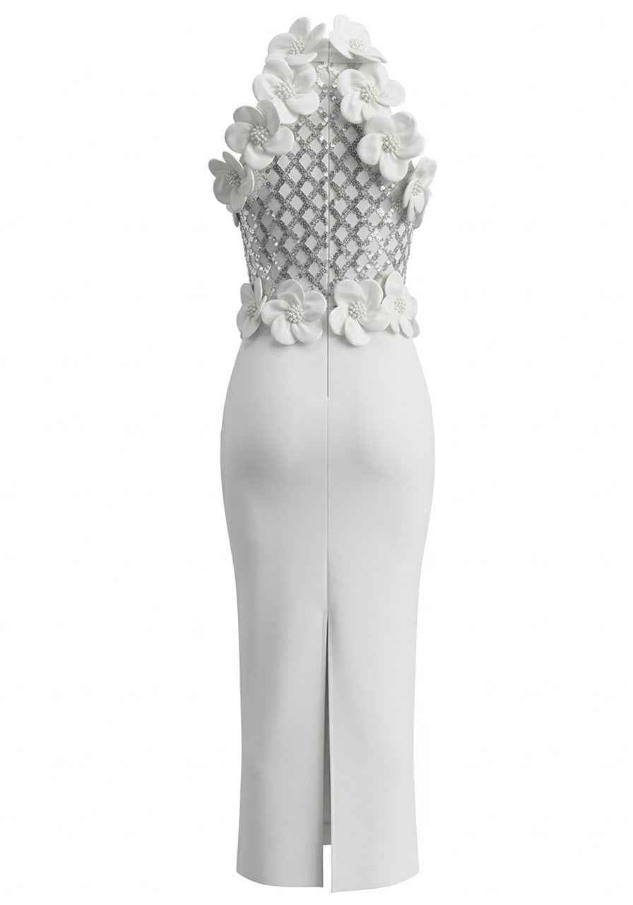 Floral Sequin Maxi Dress White