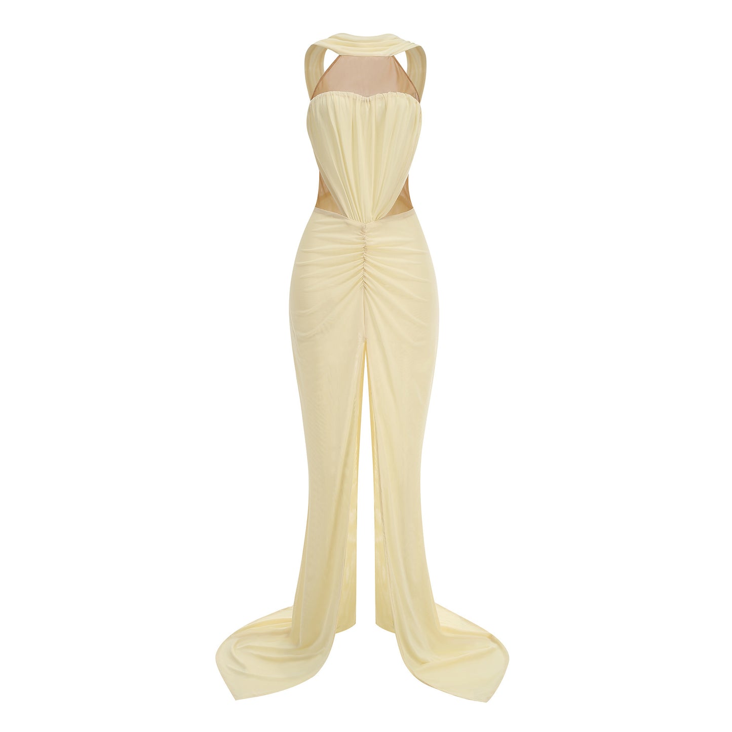 Halter Neck Mesh Pleats Sweetheart Bodice Patchwork dress