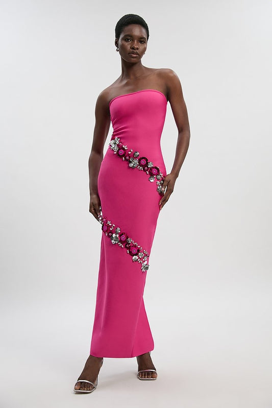 Diamond Sequin Flowers Crystals Decorated Rose Bandage dress