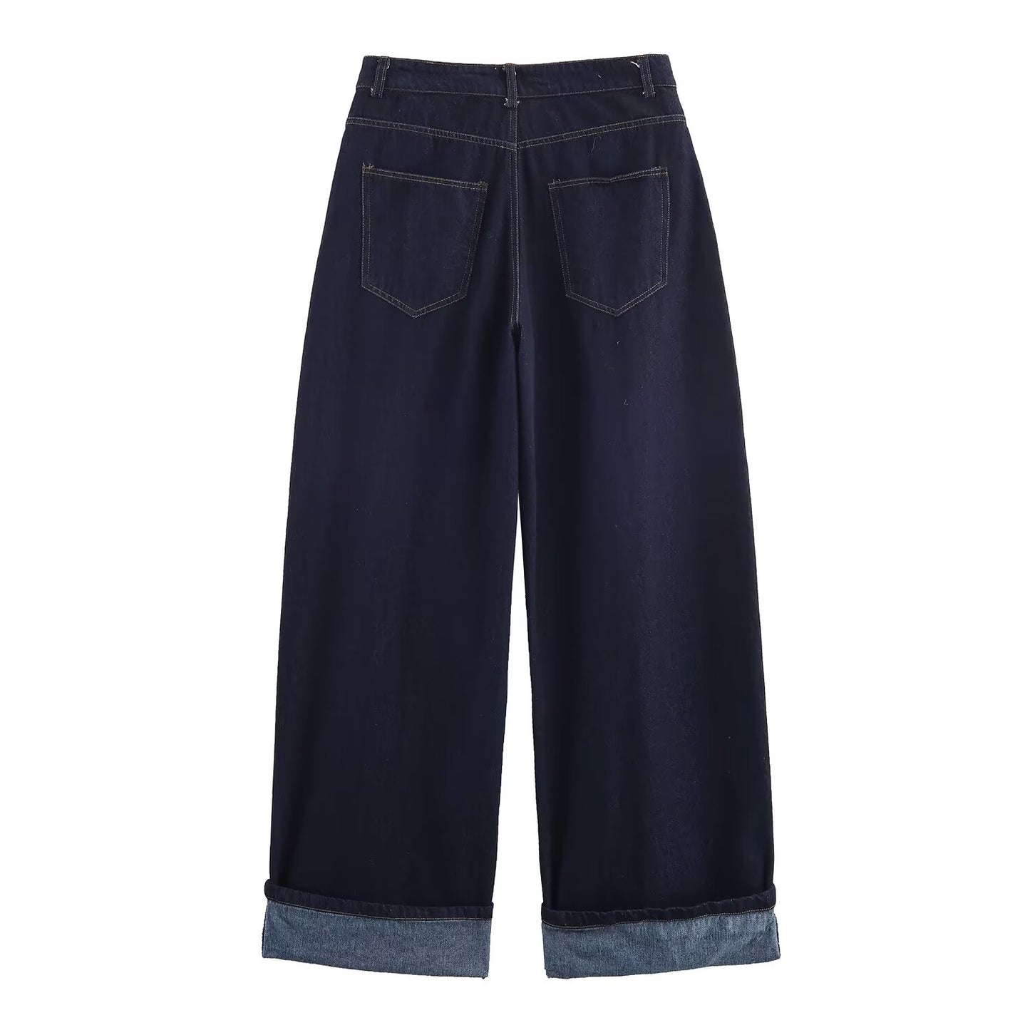 Women Bubble Sleeve Denim Jacket High Waist Straight Flanging Jeans Pant Sets