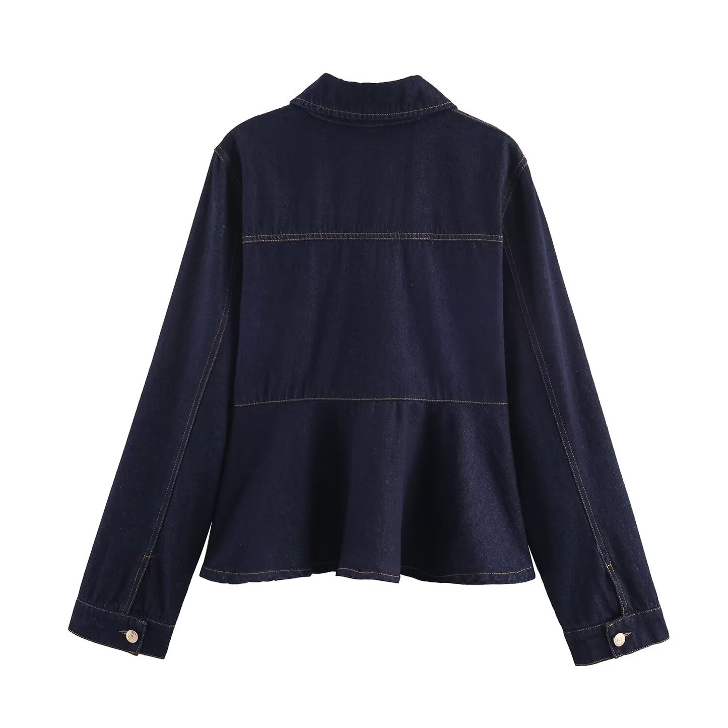 Women Bubble Sleeve Denim Jacket High Waist Straight Flanging Jeans Pant Sets