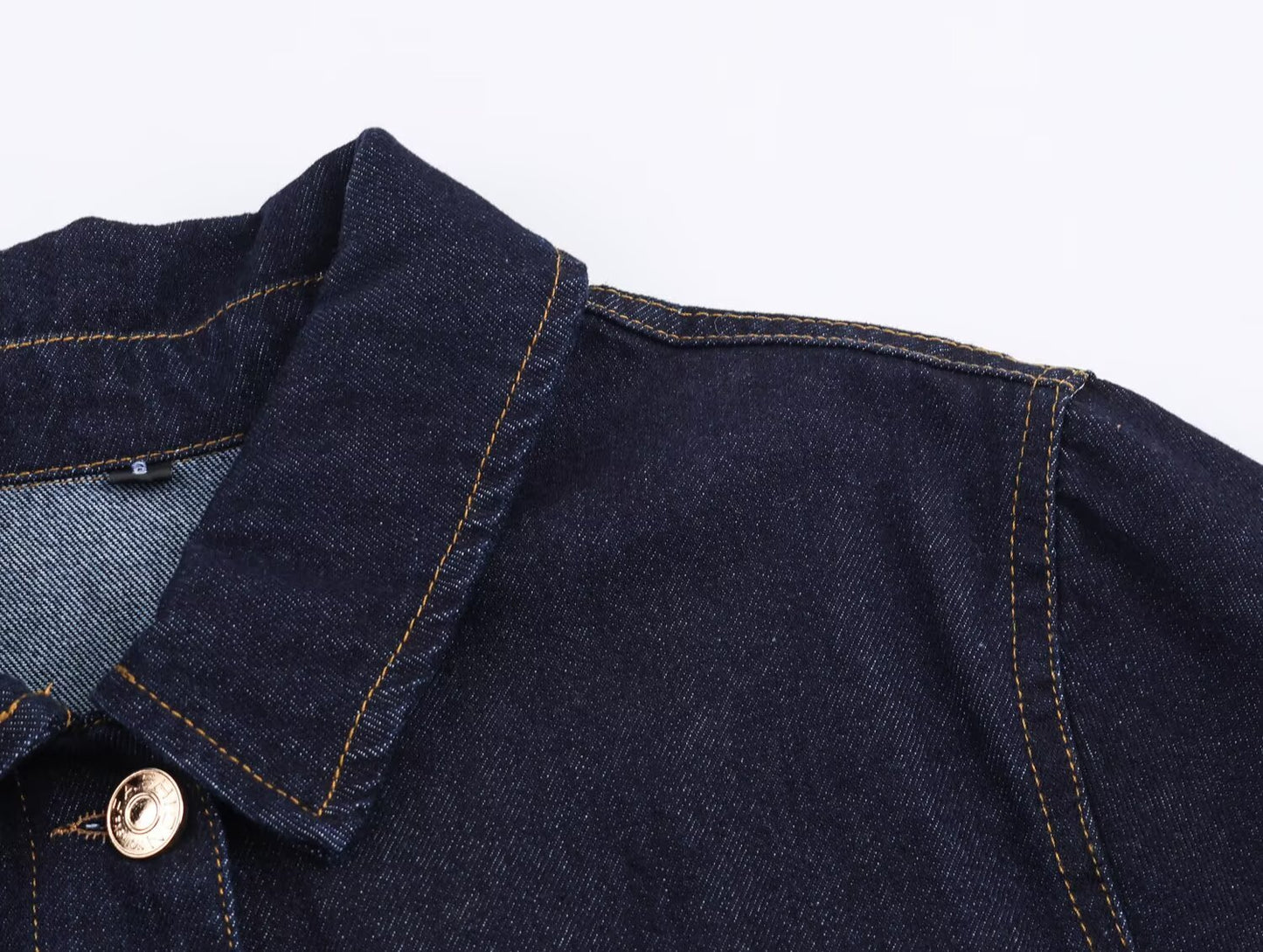 Women Bubble Sleeve Denim Jacket High Waist Straight Flanging Jeans Pant Sets