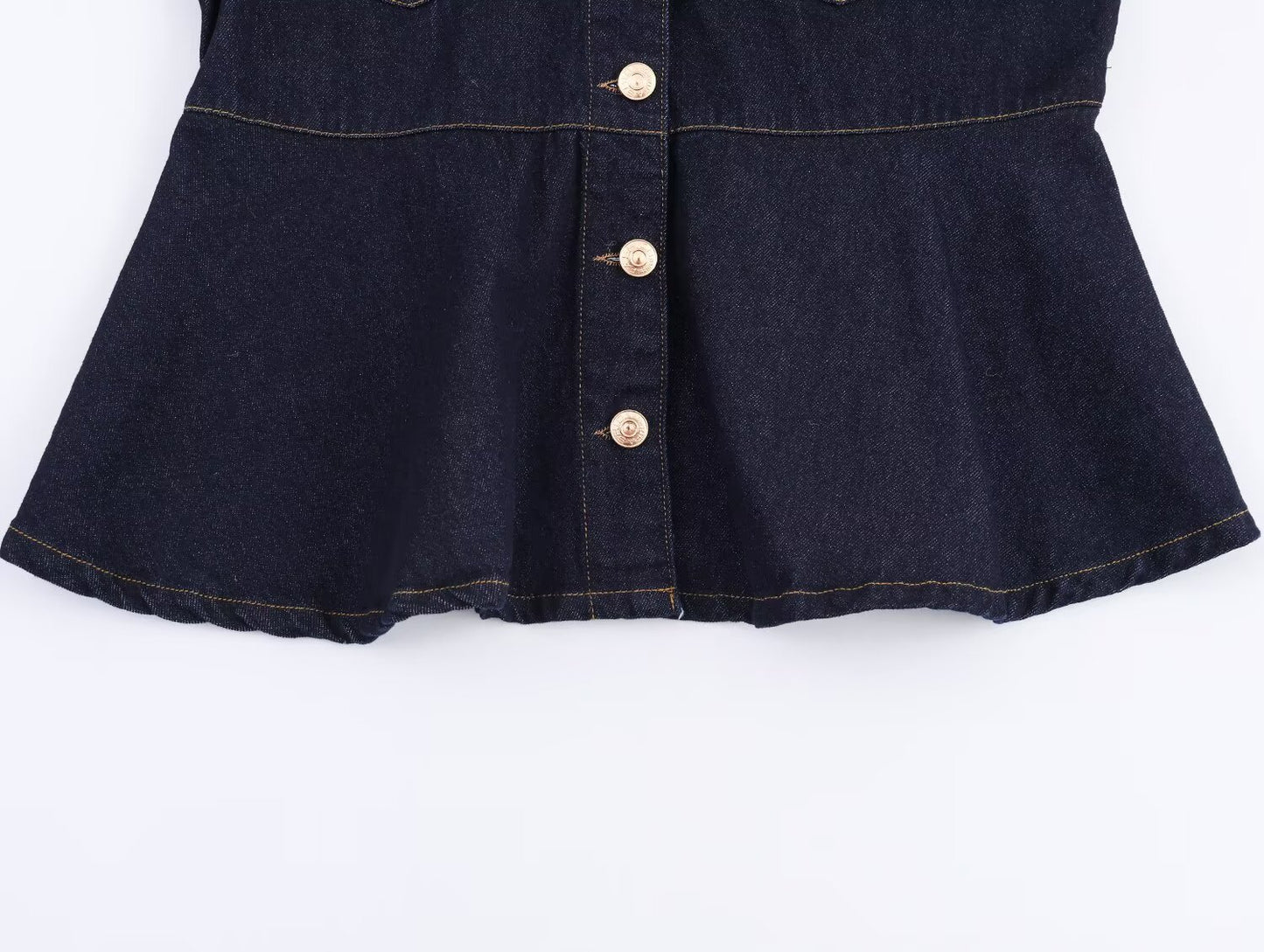 Women Bubble Sleeve Denim Jacket High Waist Straight Flanging Jeans Pant Sets