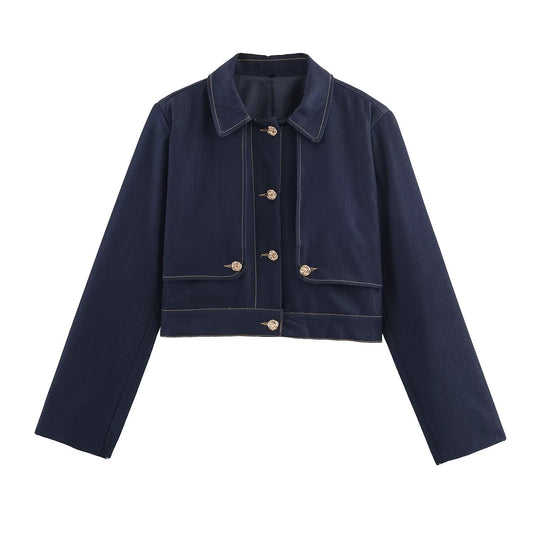 Contrast Short Coat Straight Leg Pants Sets