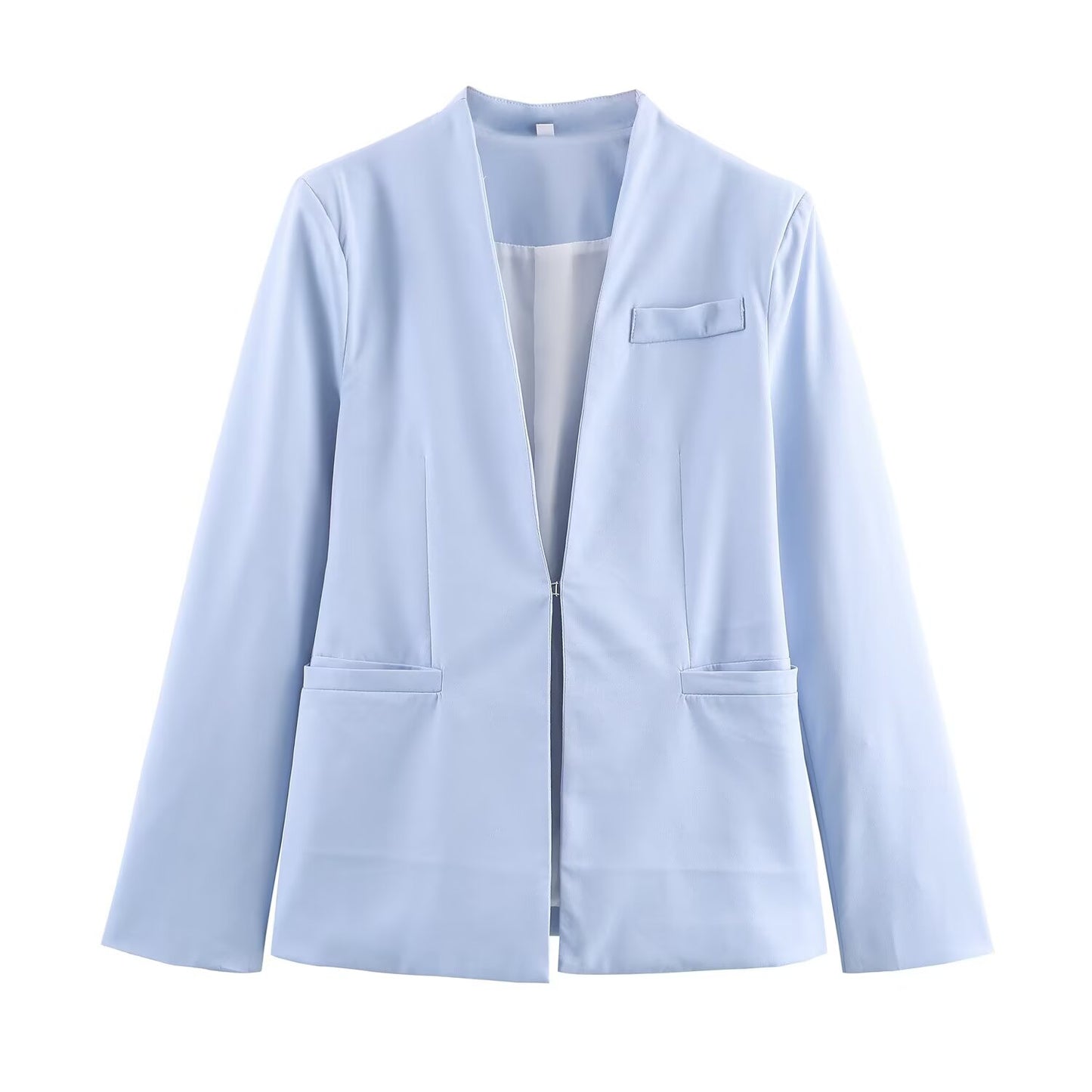 Women Clothing V neck Long Sleeve Slim Fit Figure Flattering Blazer Solid Color Pants Suit