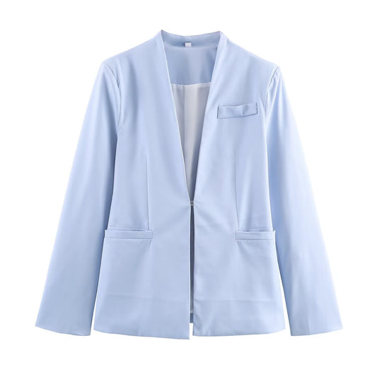 Women Clothing V neck Long Sleeve Slim Fit Figure Flattering Blazer Solid Color Pants Suit