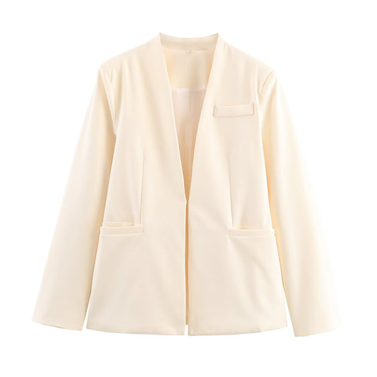 Women Clothing V neck Long Sleeve Slim Fit Figure Flattering Blazer Solid Color Pants Suit