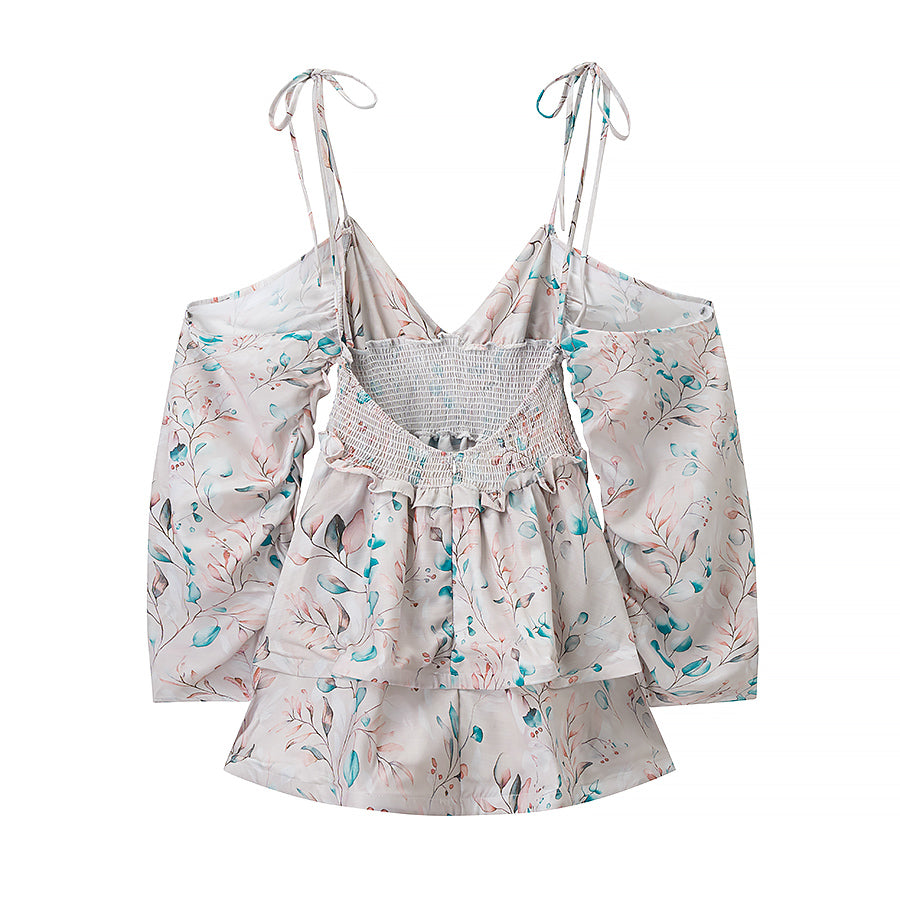 Wind Backless Design Slimming Lotus Leaf Printed Dress