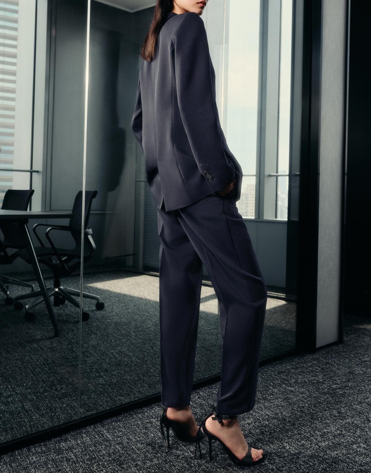 Women Clothing Autumn Double Breasted V neck Blazer High Waist Straight Pants Two Piece Sets