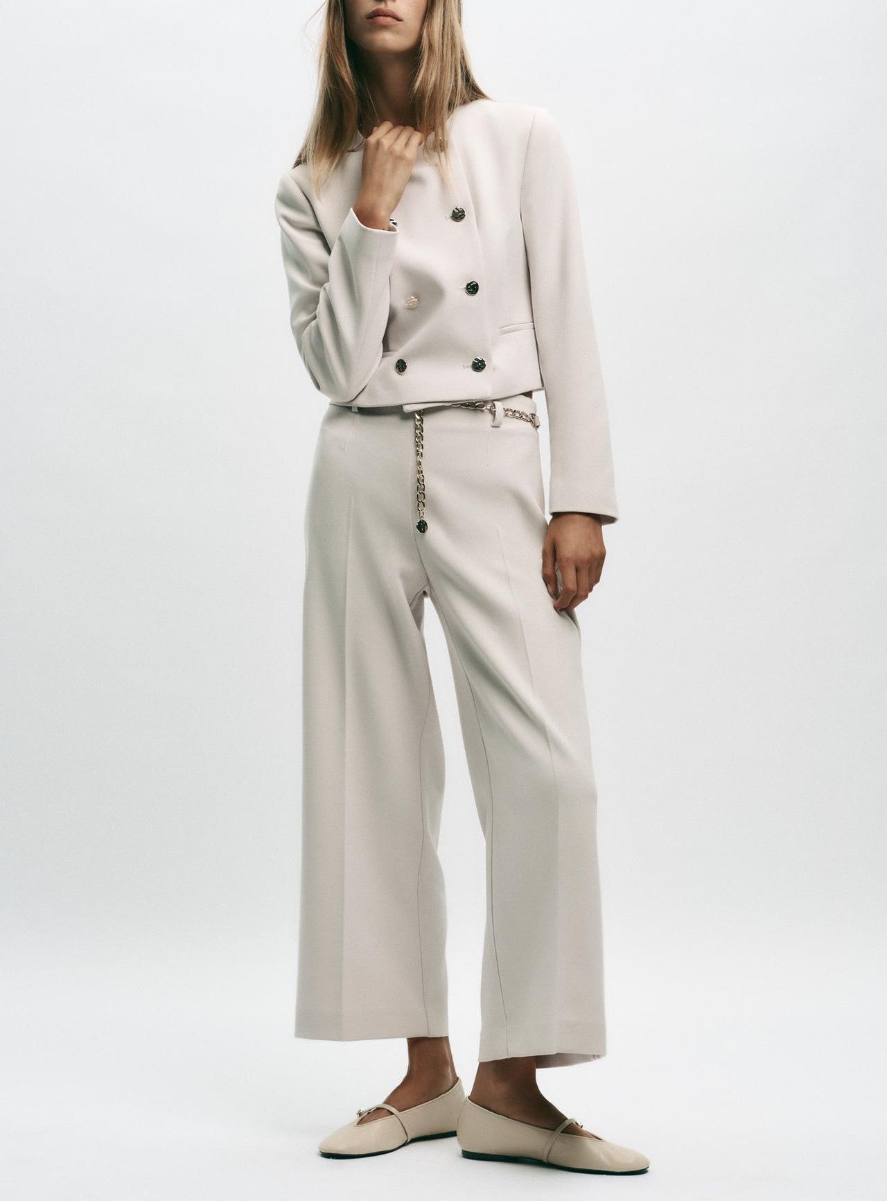 Women Clothing at Casual Short Double Breasted Blazer Ankle Blouse Pants Two Piece Sets