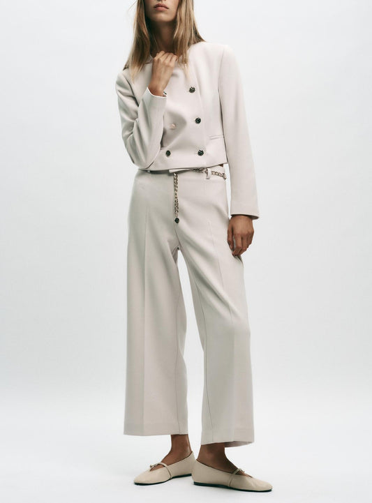 Women Clothing at Casual Short Double Breasted Blazer Ankle Blouse Pants Two Piece Sets