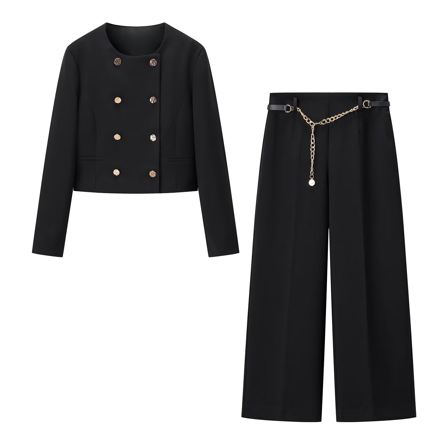 Autumn Women Casual Double Breasted Blazer Trousers