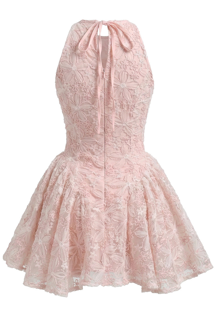 Halter Floral A Line Dress Pink