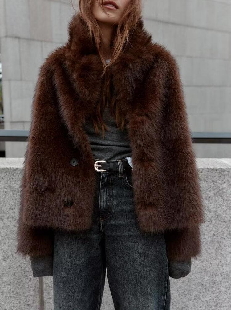 Women Double Sided Wear Artificial Fur Effect Jacket Coat