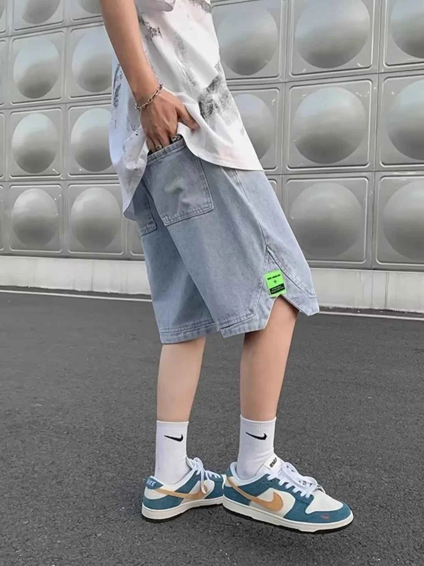 Men's Full Size Casual Loose Fit Denim Shorts with Drawstring Plus Size