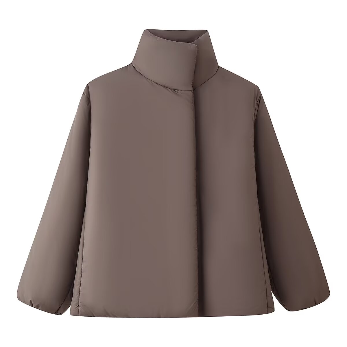 Winter Stand Collar Long Sleeve Hidden Hook Loose Cotton Coat