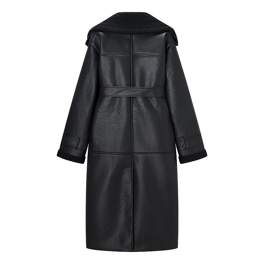 Autumn Winter Women Clothing Women Trench Coat Elegant Long Women Coat Collared Long Sleeve Belt