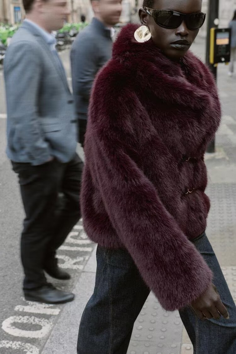 Loose Artificial Fur Effect Long Sleeved Jacket Coat