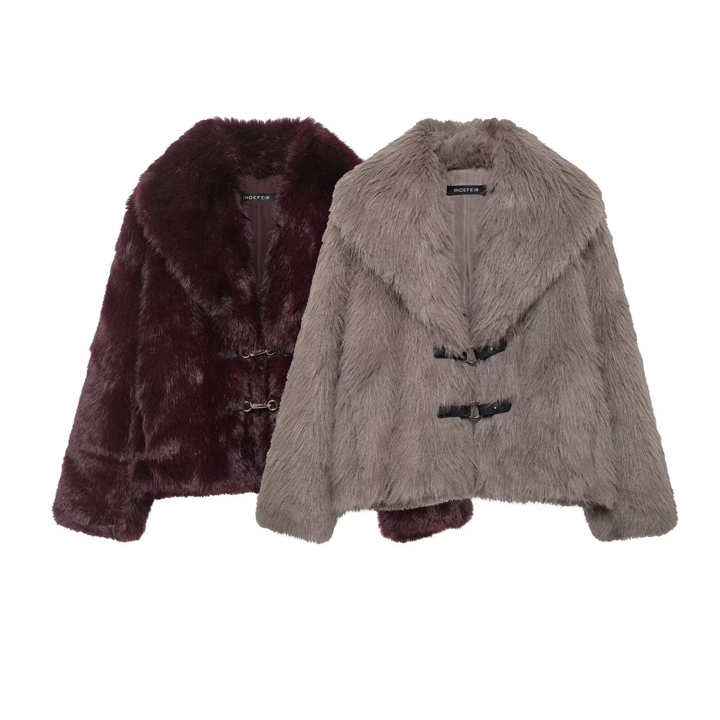 Loose Artificial Fur Effect Long Sleeved Jacket Coat