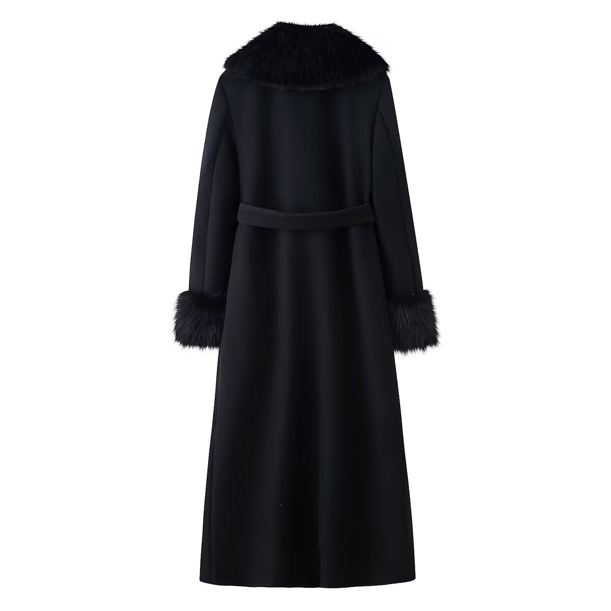 Collared Double Breasted Woolen Fur Collar Long Cut Coat