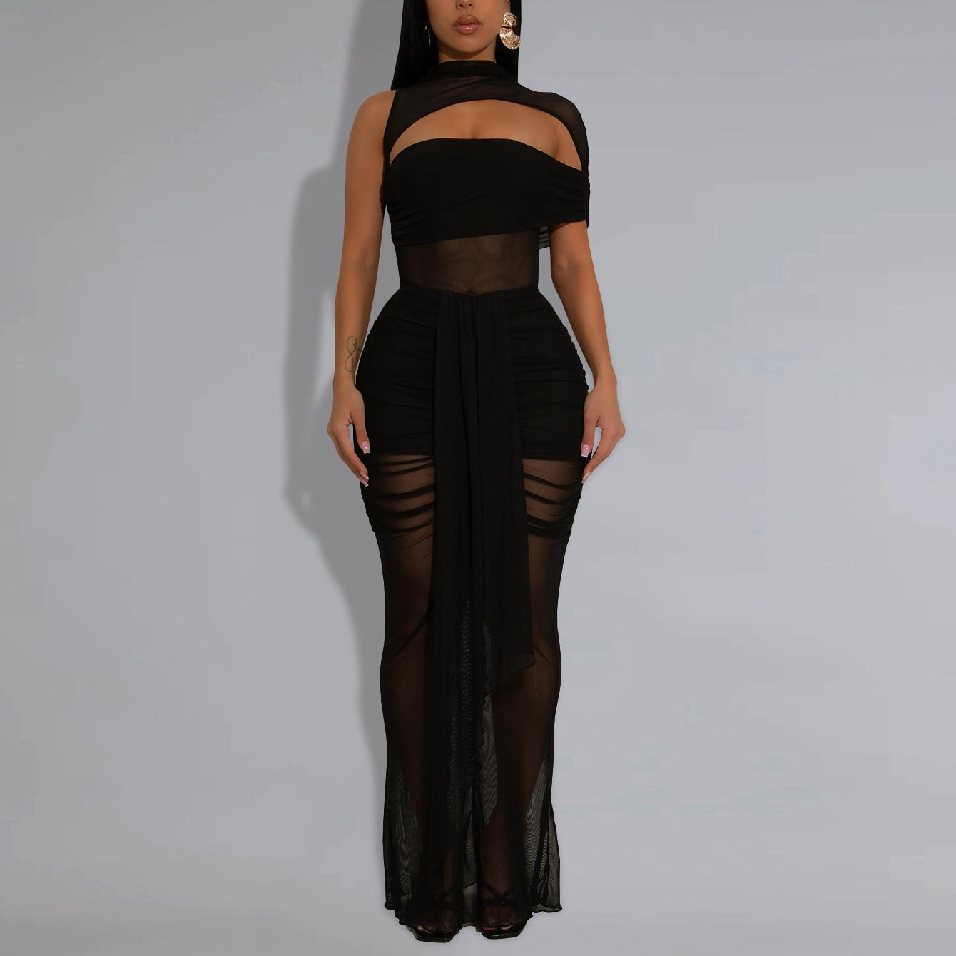 Sheer Mesh Arm Covering Dress