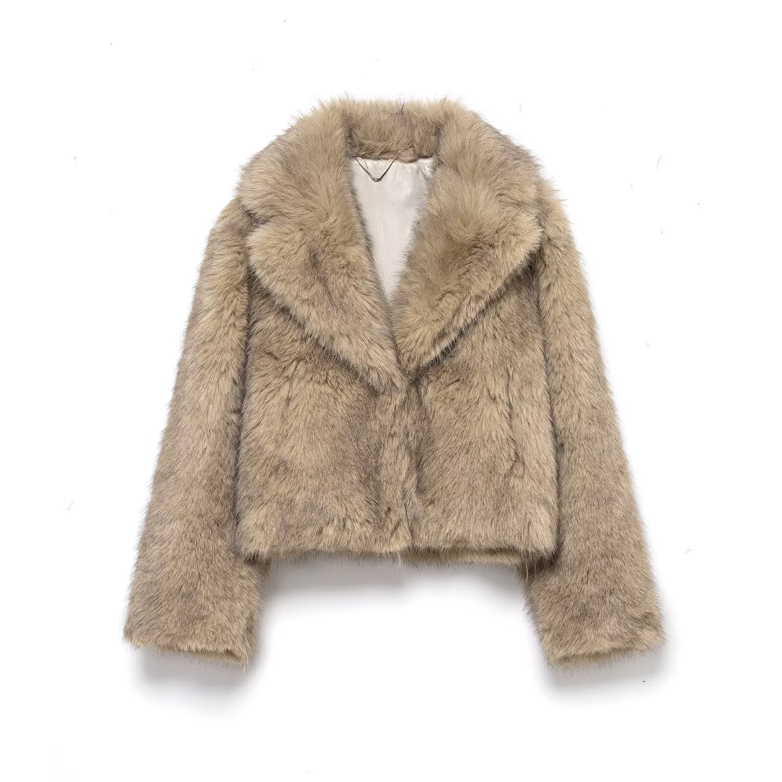 Collared Warm Artificial Fur Effect Fur Coat Short Coat