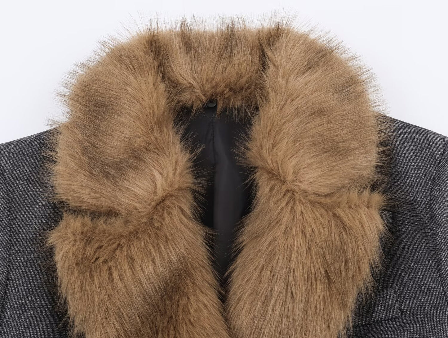 Top Slim Fit Faux Fur Effect Collared Blazer