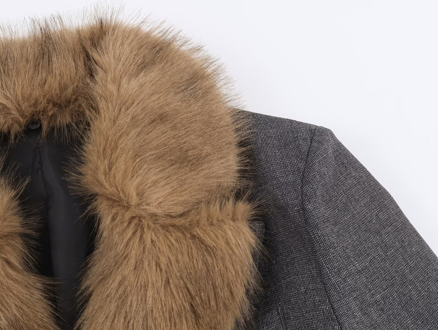 Top Slim Fit Faux Fur Effect Collared Blazer