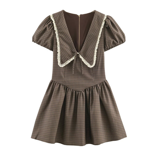 Plaid Small round Collared Dress