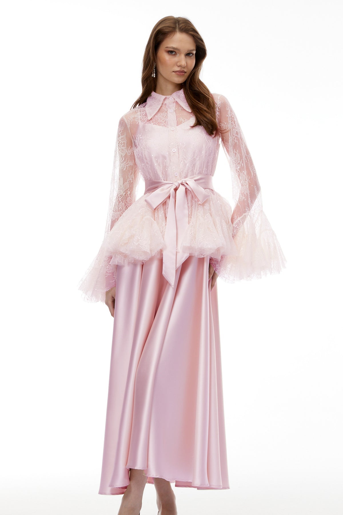 Pink Semi-Sheer Blouse & Dress Set