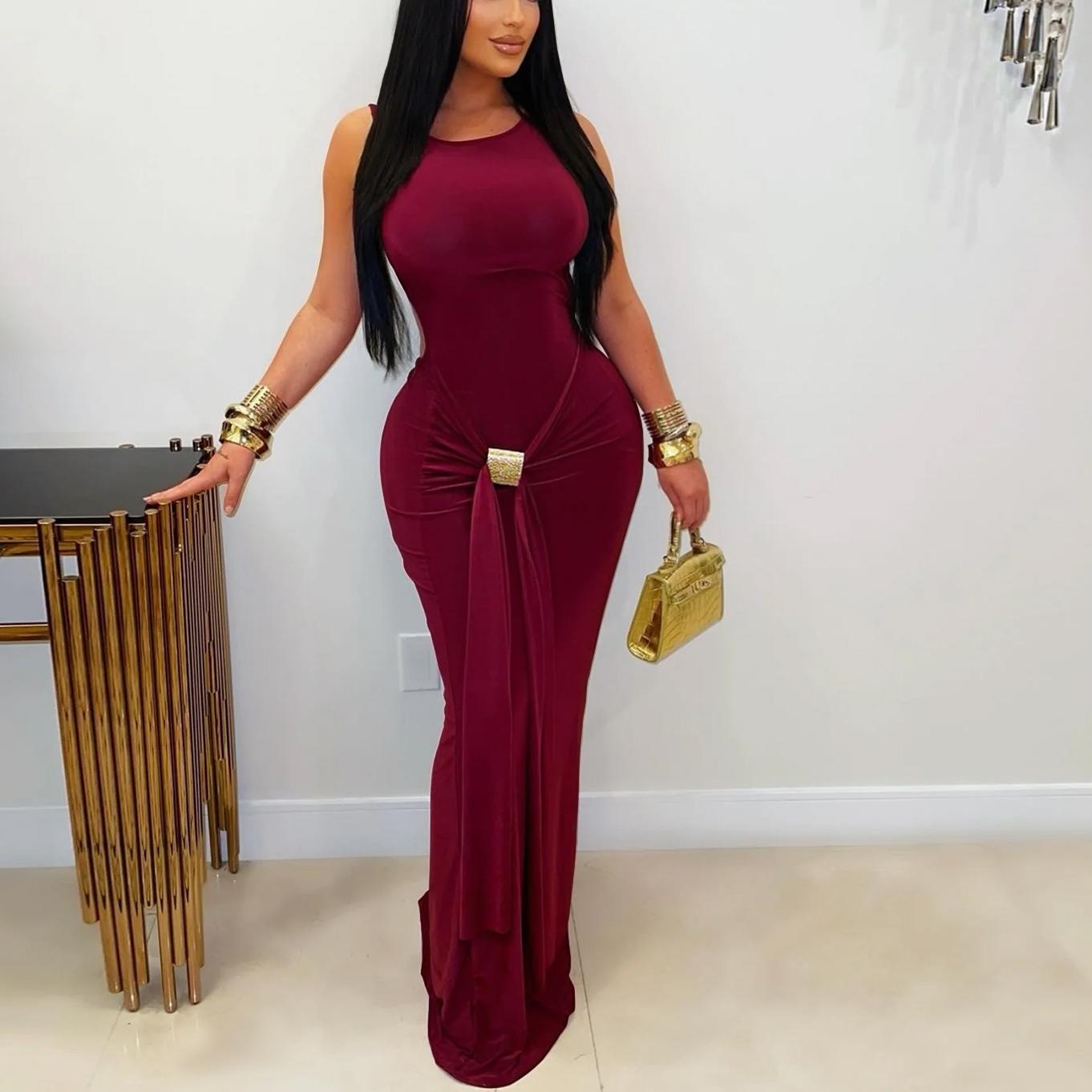 Elegant Solid Color Slim Fit Backless Dress