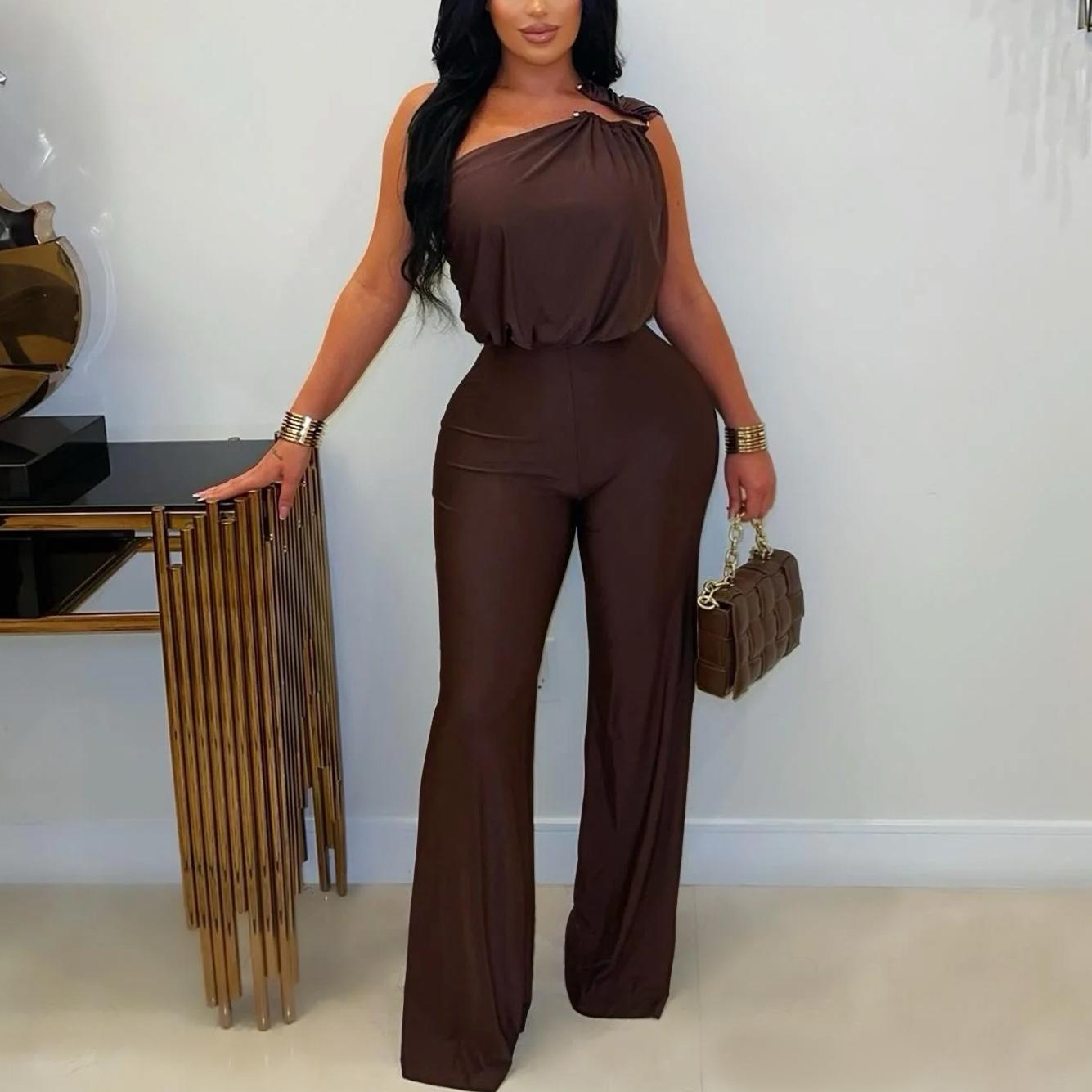 Casual Shoulder Sleeveless Sheath Wide Leg Jumpsuit