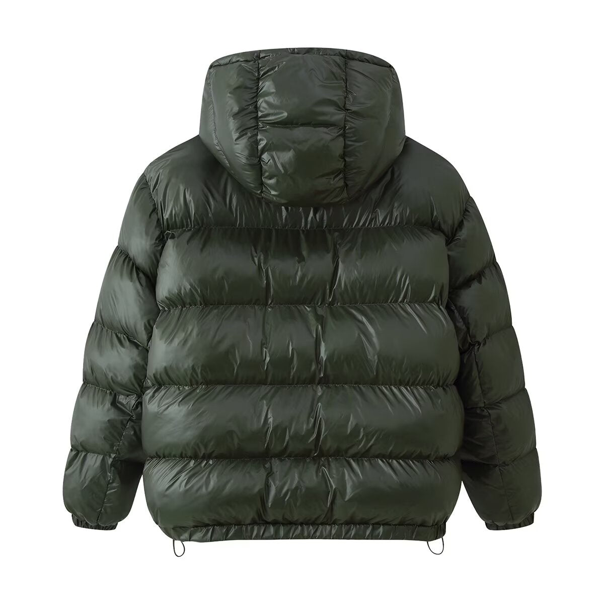 Shiny Surface Hooded Zipper Pocket Bread Cotton Padded