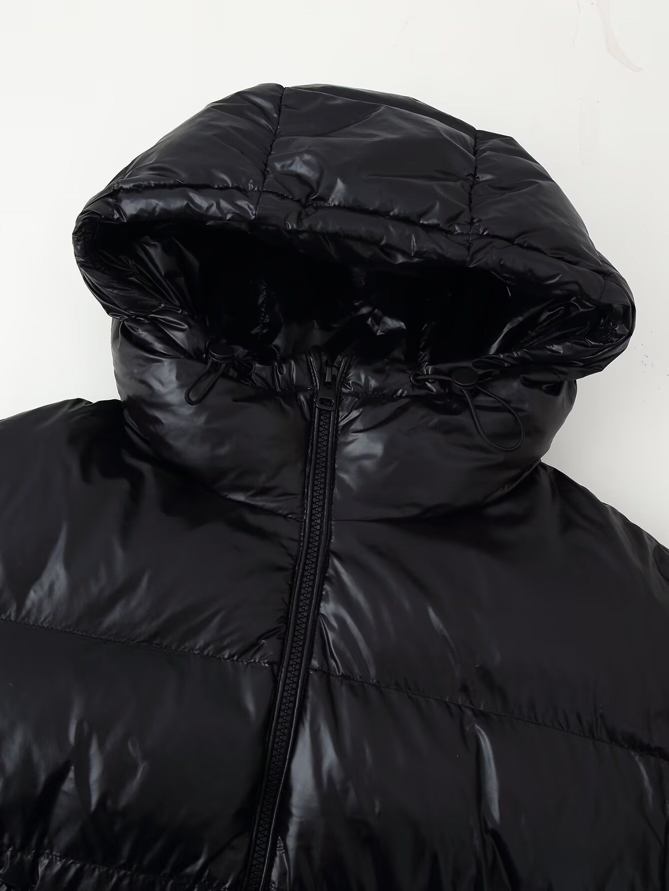 Shiny Surface Hooded Zipper Pocket Bread Cotton Padded