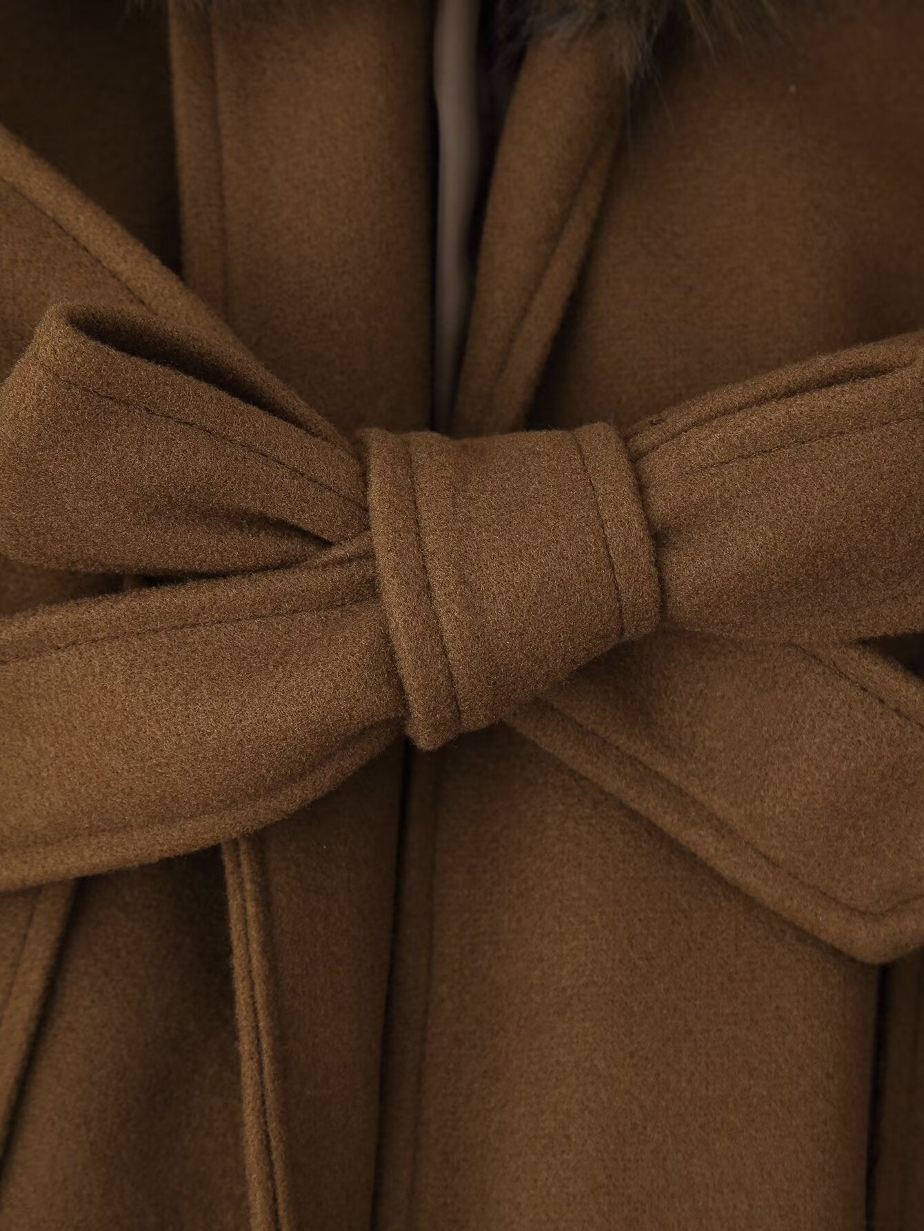 Casual Fur Collar Hood Woolen Coat