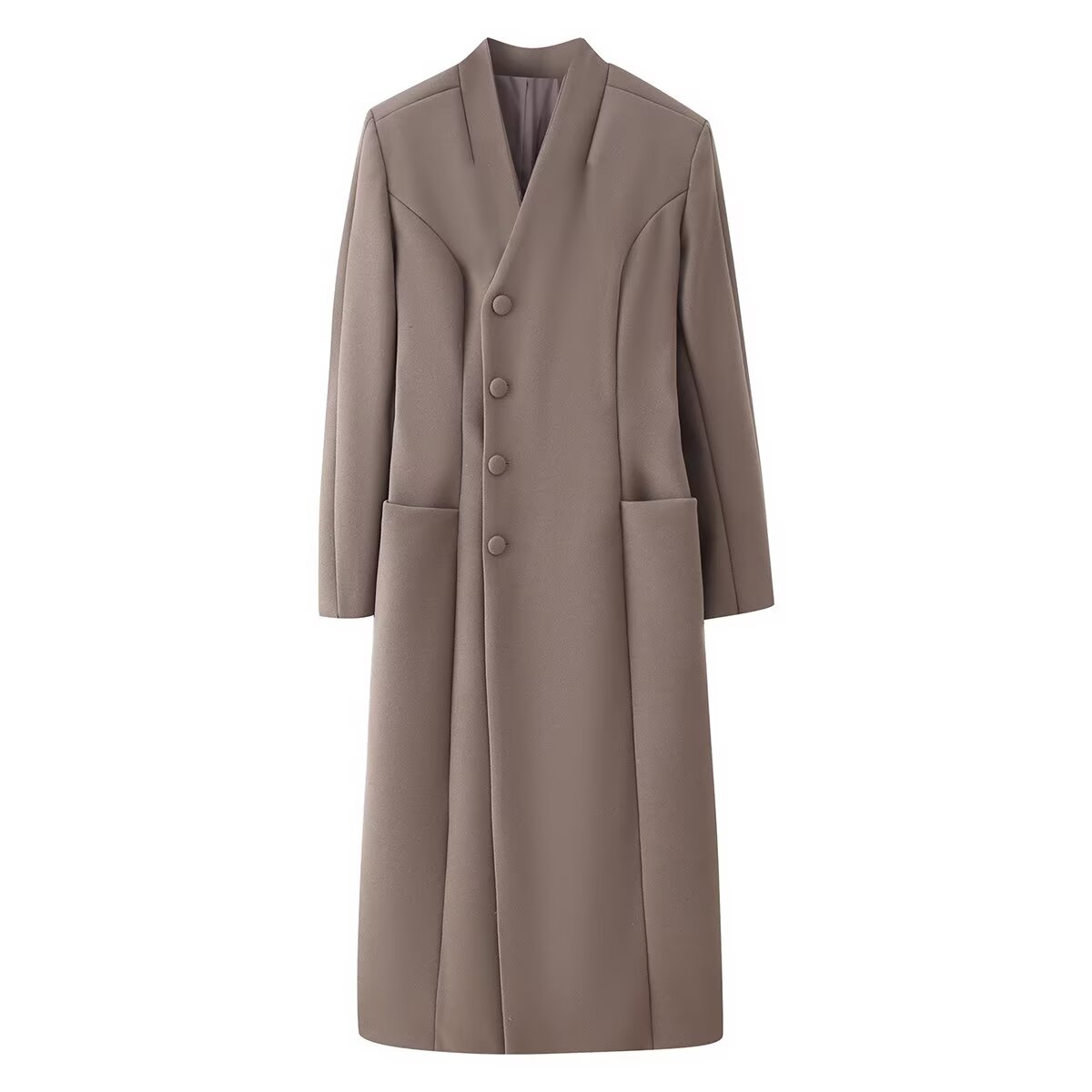 Long Section with Stand Collar Tight Waist Woolen Coat