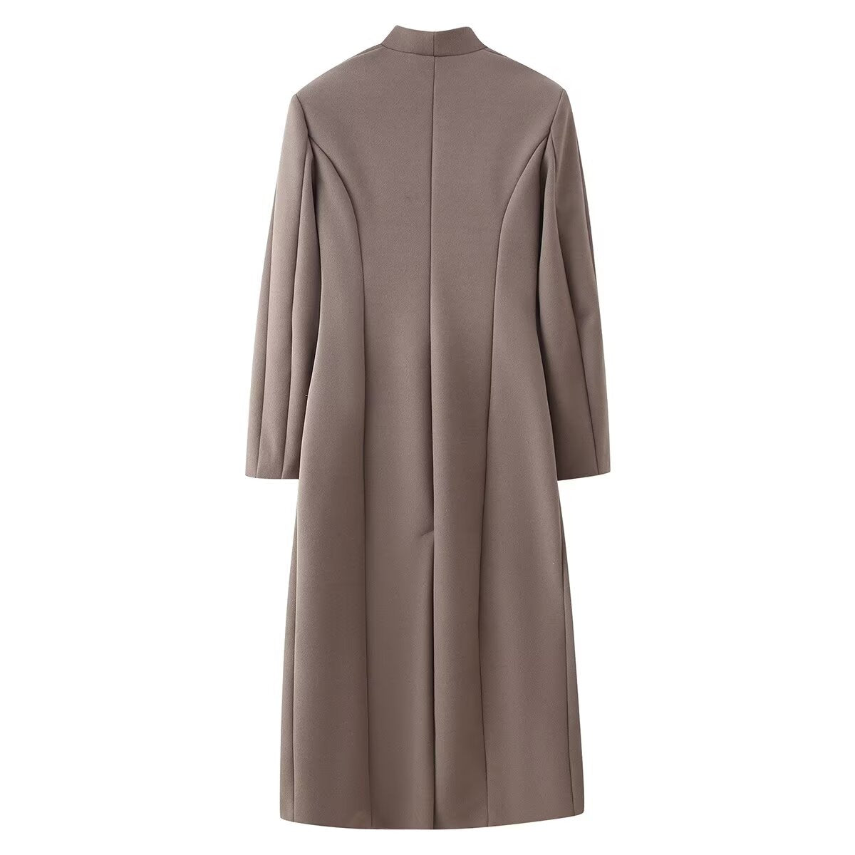 Long Section with Stand Collar Tight Waist Woolen Coat