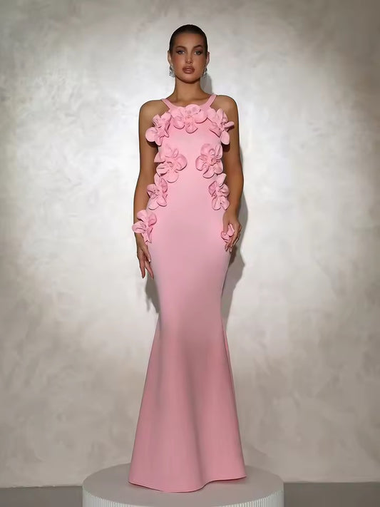 Sleeveless Splicing Appliques Slim Long Dress