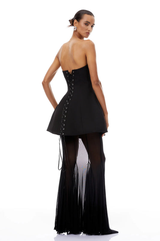 Black Corset Dress & Mesh Skirt Set