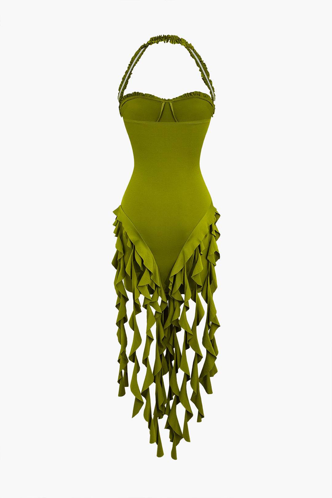 Ruffle Tassel Halter Bustier Mini Dress - REBECATHELABEL