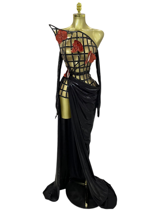 Mesh See Through Top Skirt Gloves Set