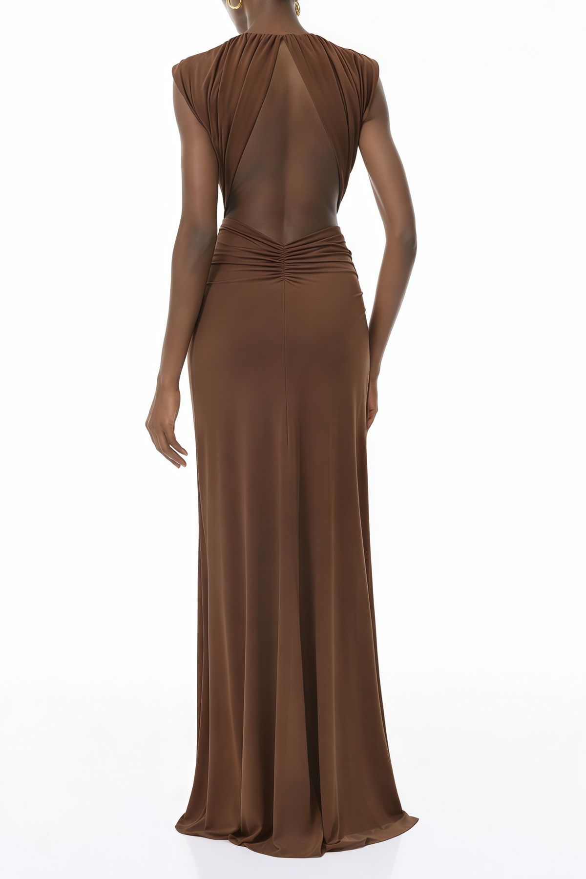 Brown Deep V-Neck Twisted Maxi Dress