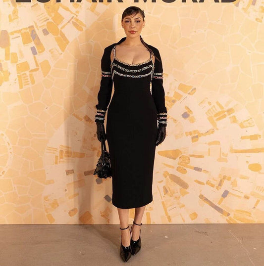 2-piece Set Luxury Diamond Sexy Tight Midi Bandage Dress - REBECATHELABEL