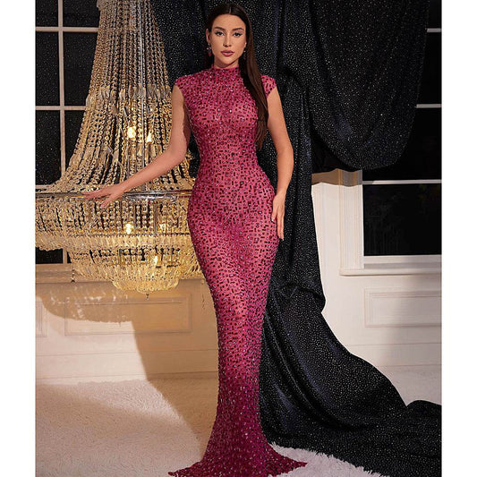 Back Cutout Rhinestone Mesh Dress - REBECATHELABEL