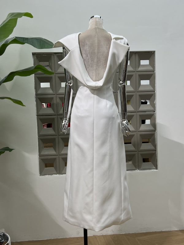 Long Dr with oulder awl Slit Waist Cinching dress