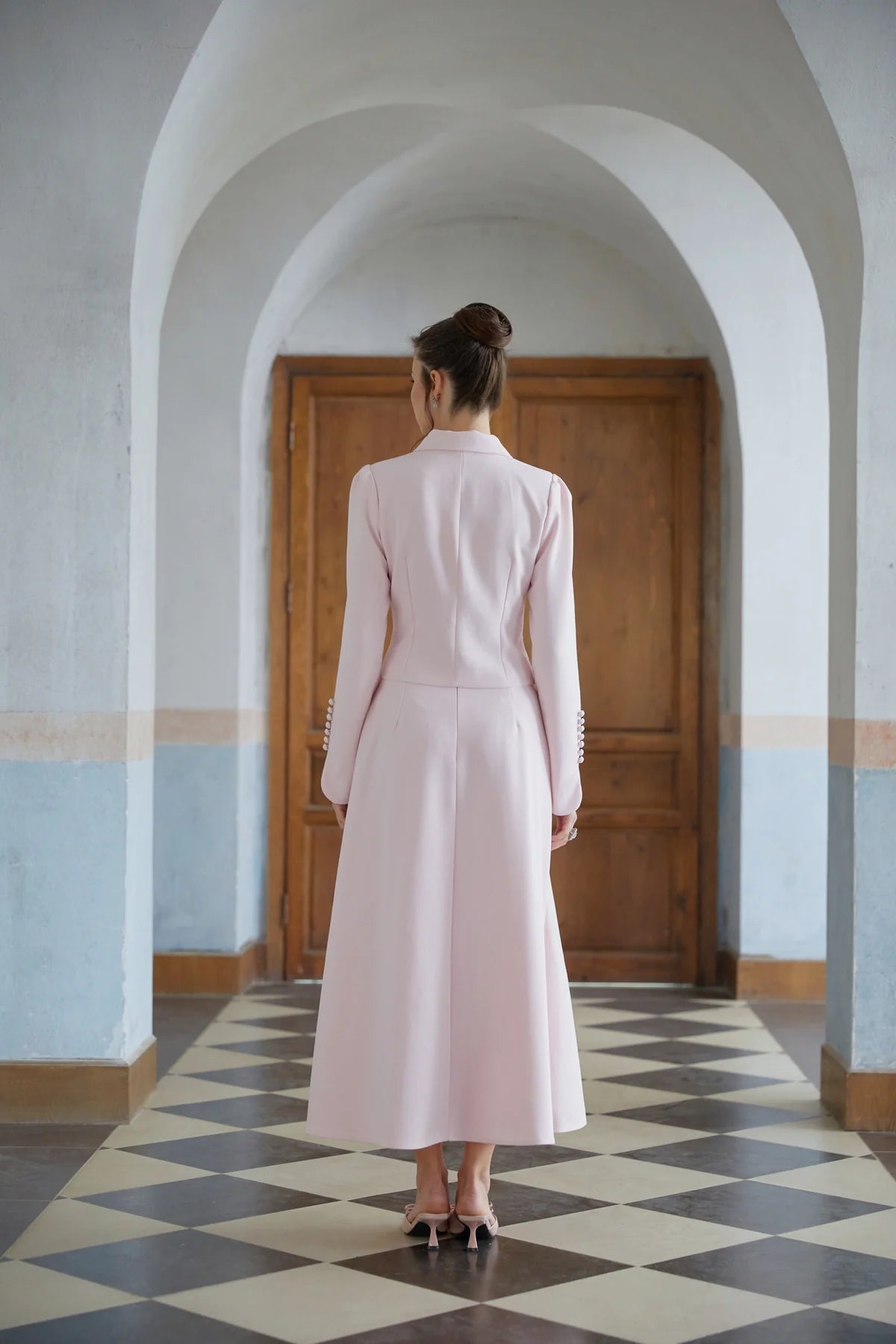 Pink Peter Pan Collar Jacket & Skirt Set