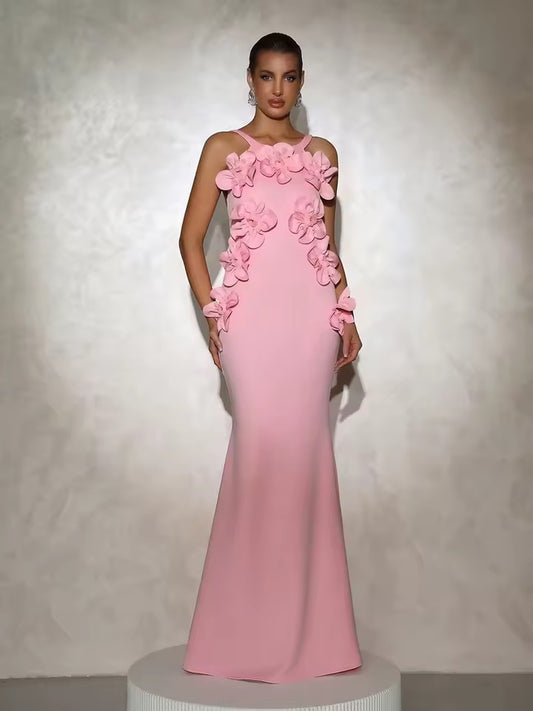 Sleeveless Splicing Appliques Slim Long Dress