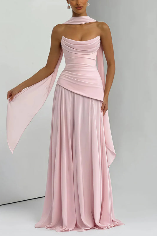 Pink Strapless Corset Chiffon Maxi Dress