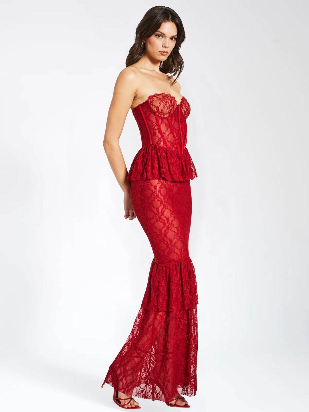 Lace See through Tube Top Fishtail Dress - REBECATHELABEL