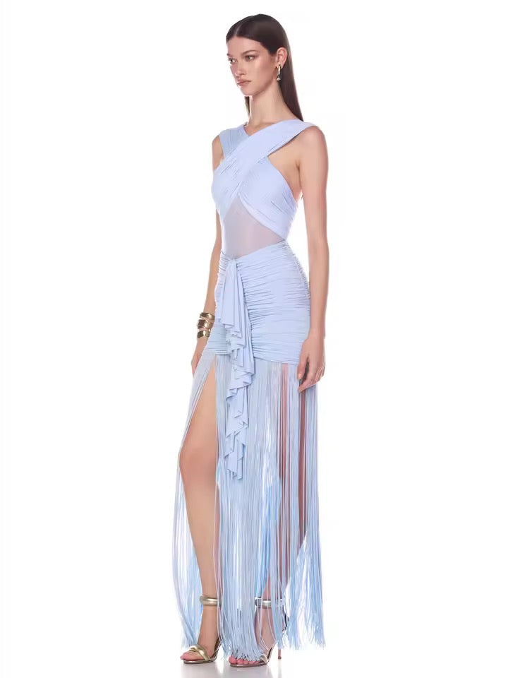 Sky blue Rhythm Fringed Long Maxi Dress